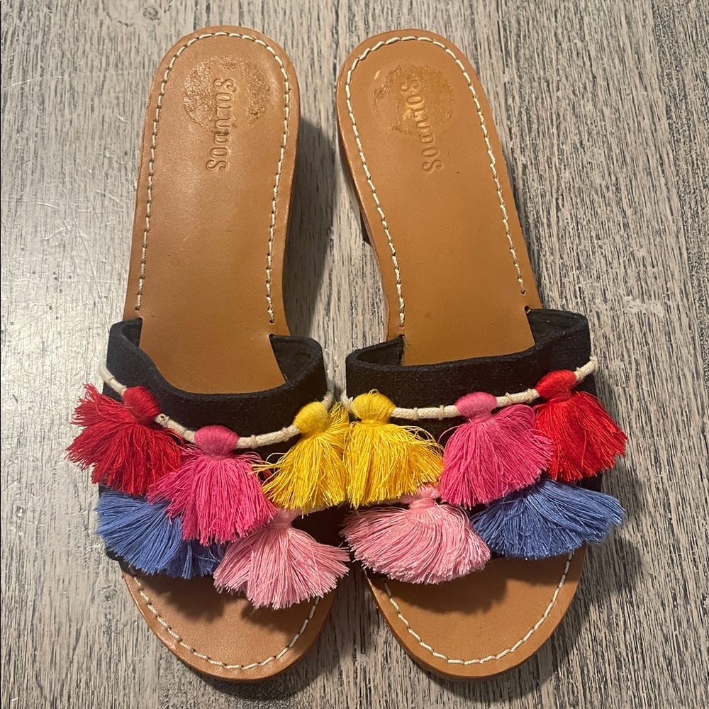 Multicolor Tassel Slide Sandals - Women's